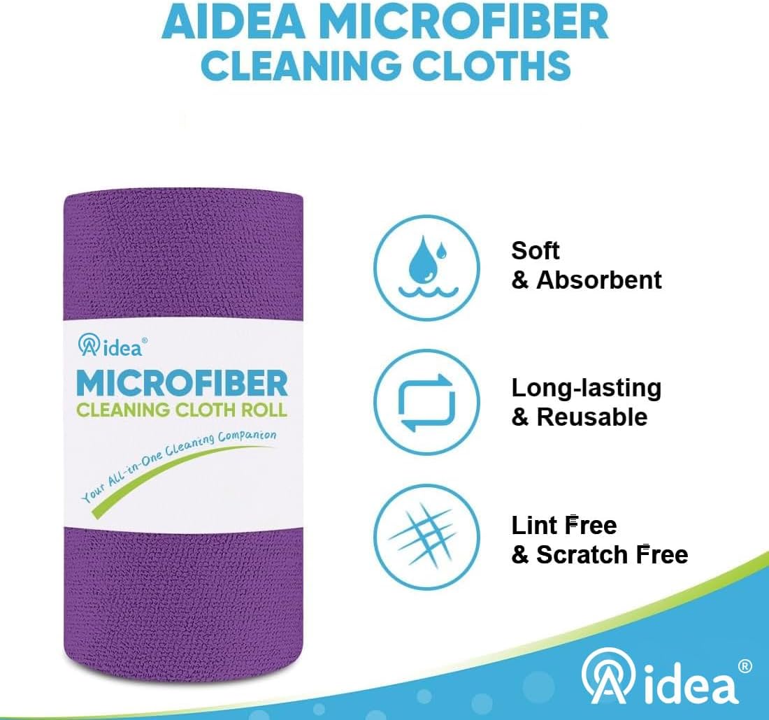 AIDEA Microfiber Cleaning Cloth Roll, 75PK, Reusable Paper Towels Tear Away Cloth, Microfiber