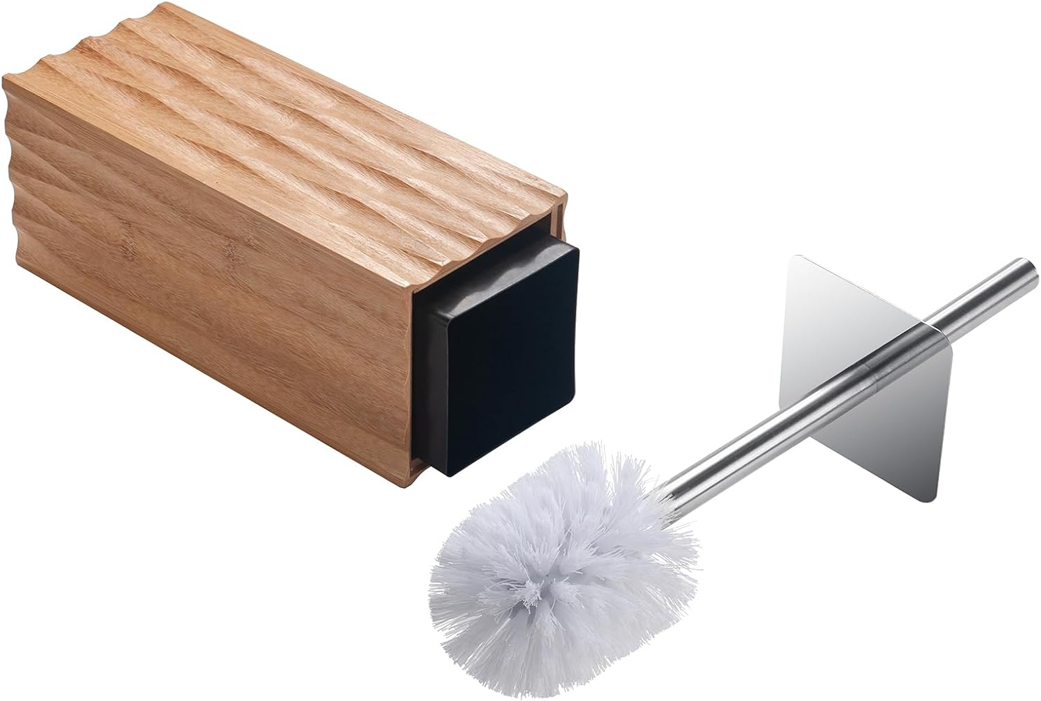 GOBAM Bamboo Toilet Bowl Cleaner with Holder for All Toilet Types, Hidden Stainless Steel Toilet