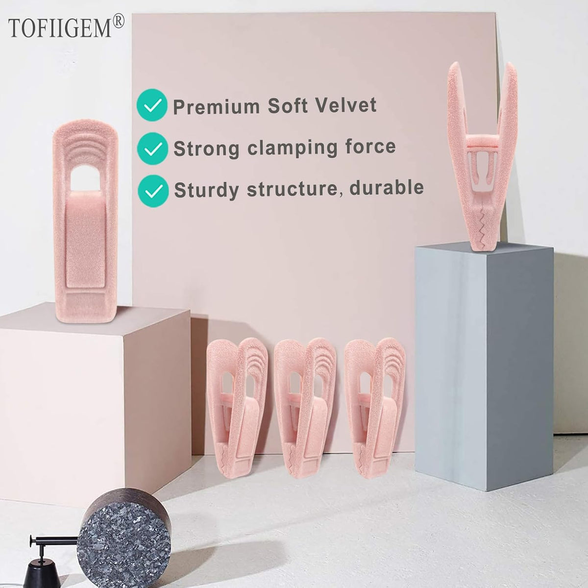 Light Pink Velvet Hangers Clips 20 PCS, Non-Slip Velvet Clip for Pant Skirt Velvet Hangers, Strong
