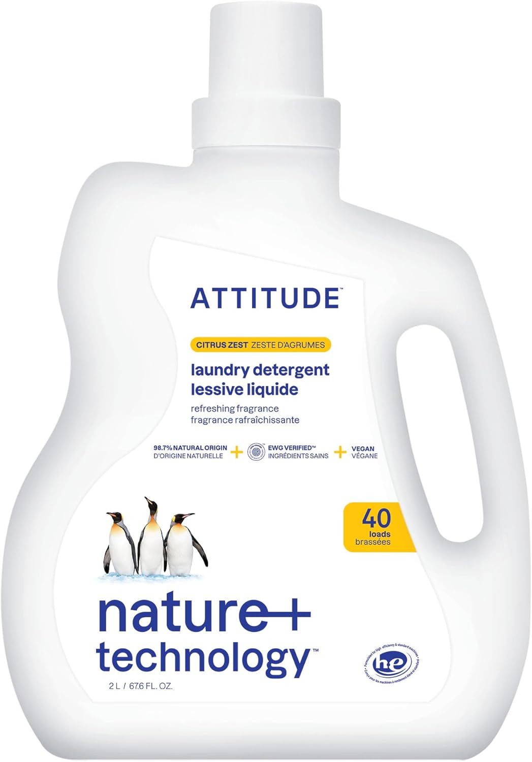 ATTITUDE Liquid Laundry Detergent, EWG Verified, HE Compatible, Plant-Based & Vegan, Natural