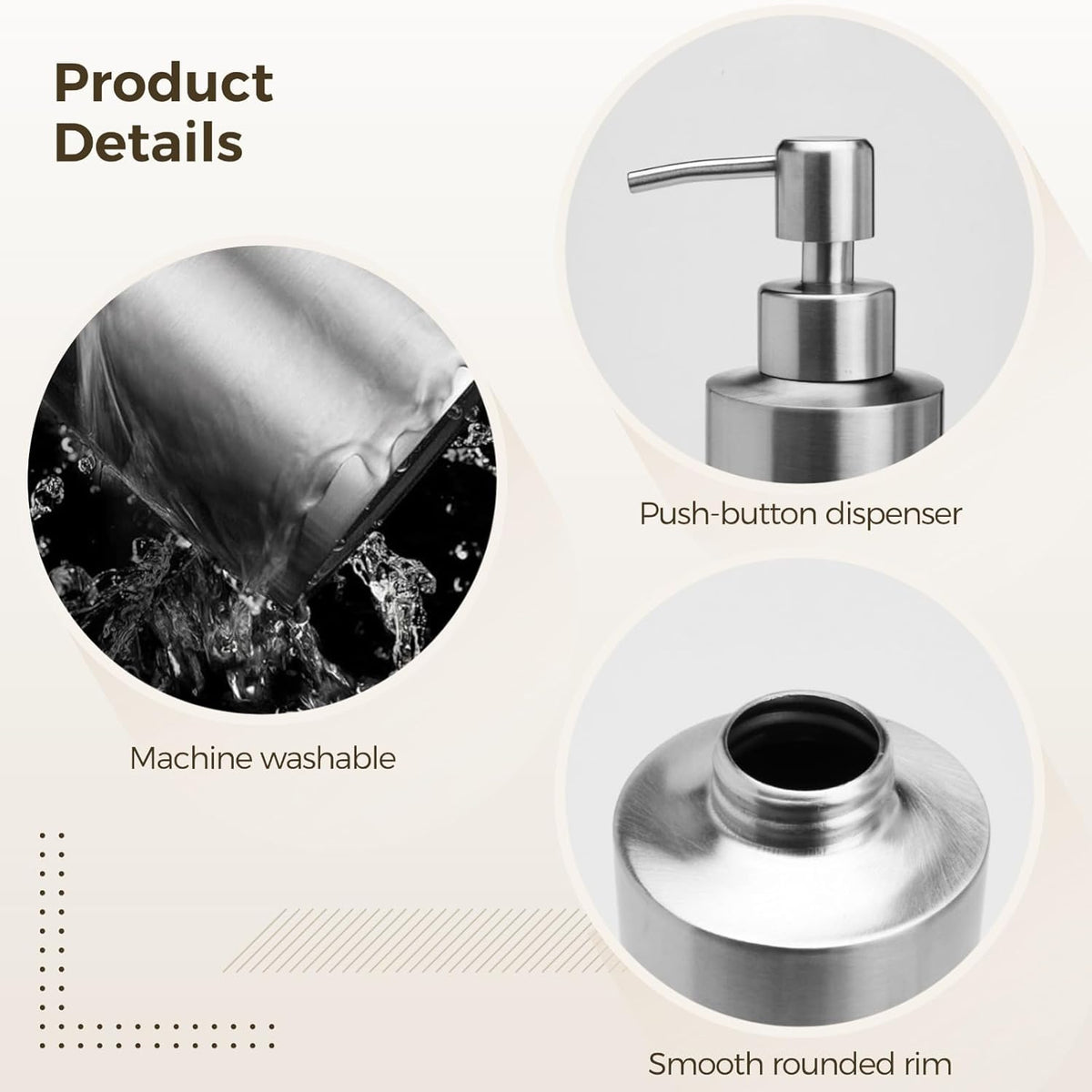 2 Pcs Large 304 Stainless Steel Soap Dispensers, 18.6 fl oz/550 ml Refillable Liquid Pump Bottles