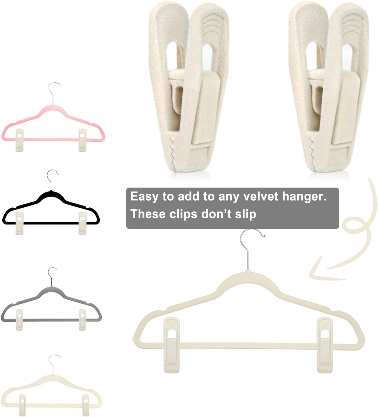 Velvet Hanger Clips for Velvet Hangers - 20 PCS Beige Non-Slip Velvet Clip for Skirt Hanger, Strong