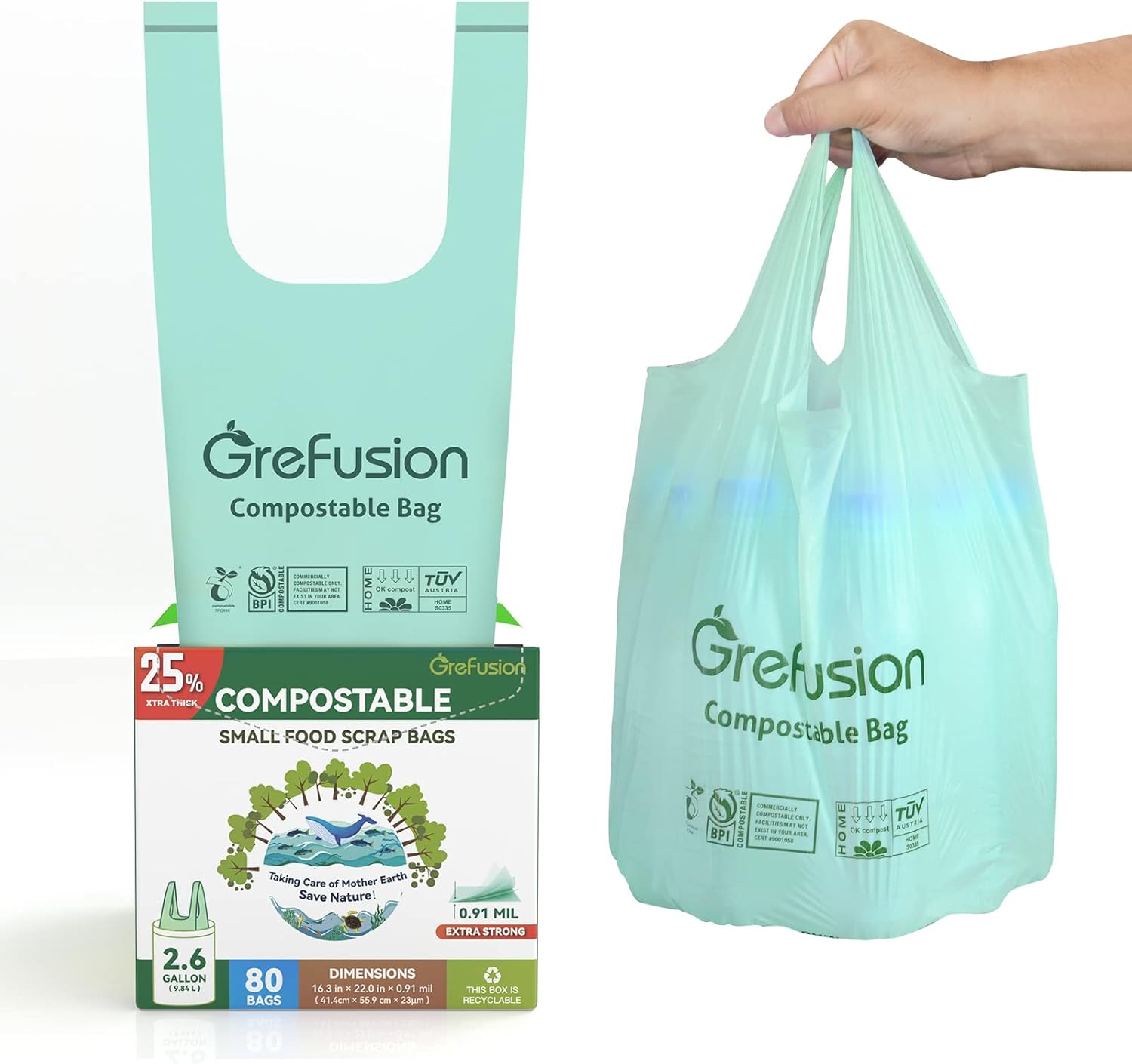 Compostable trash Bags, 2.6 Gallon,Thick 0.91 mils,Compost bin Kitchen,Food Scrap Waste Bags,Small