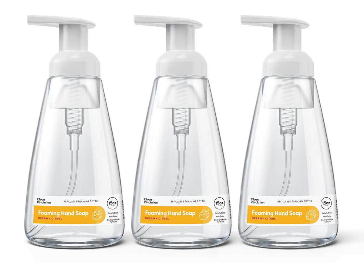 Clean Revolution Ready to Use Foaming Hand Soap | Three Pack | Jumbo 15oz Bottles | Gentle