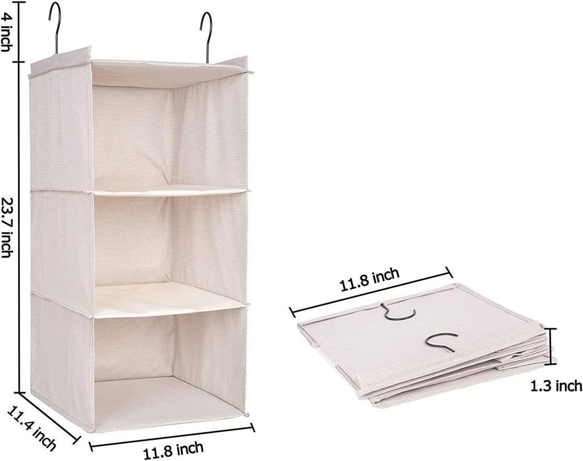 Hanging Closet Organizer, Easy Mount Foldable 3-Shelf Hanging Closet Wardrobe Storage Shelves