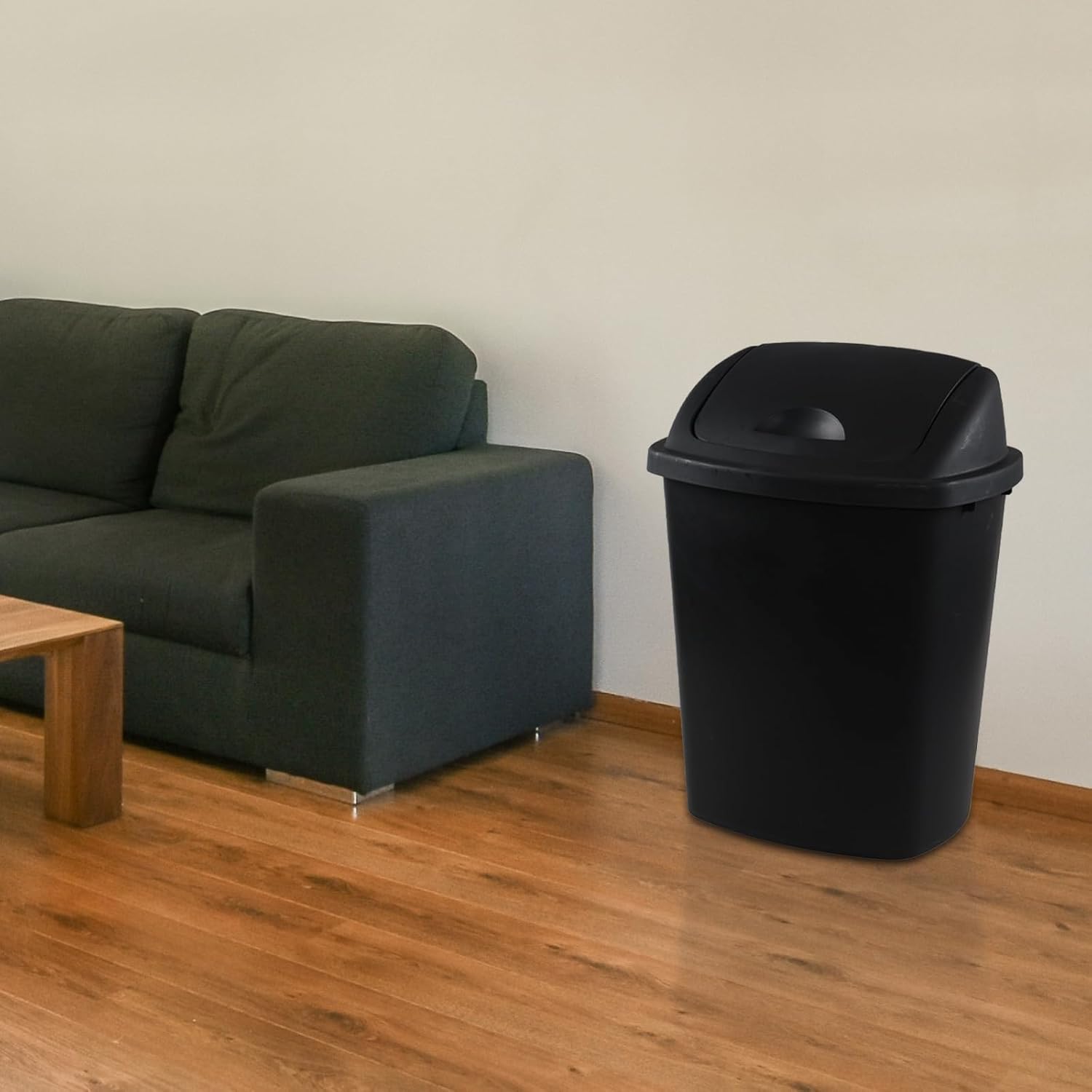 4 Pack Swing Top Trash Can, 6 Gallon Plastic Garbage Bins with Swing Lid, Black