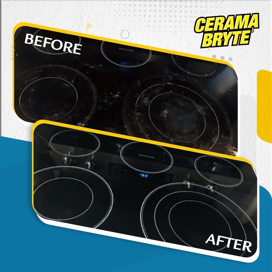 Cerama Bryte Removes Tough Stains Cooktop and Stove Top Cleaner for Glass - Ceramic Surfaces, 18
