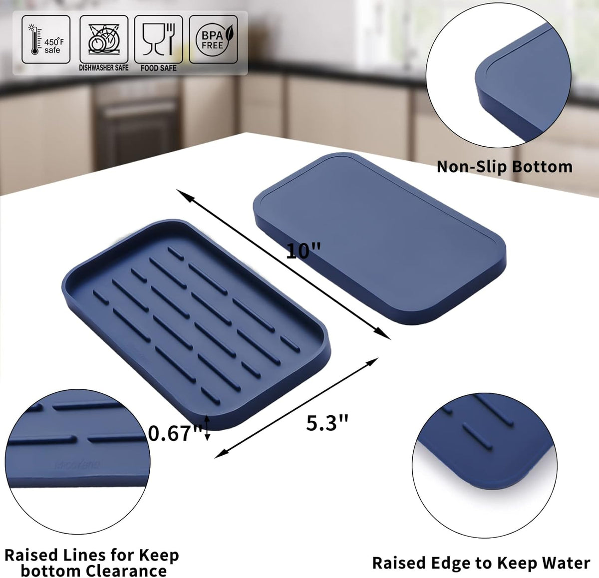 Silicone Kitchen Sink Organizer Tray for Multiple Usage,Eco-Friendly Sponges Holder for Kitchen
