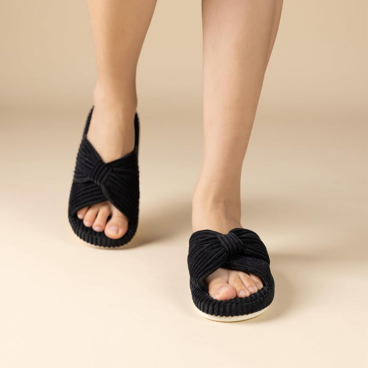 Chantomoo Slippers for Women Memory Foam House Bedroom Corduroy Bow Crossbands Slide Slipper Shoes