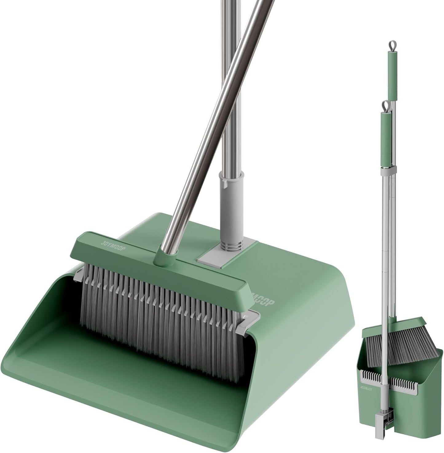 JOYMOOP Dark Teal Green Broom and Dustpan Set with 56” Handle, Upright Angle with Comb Teeth for