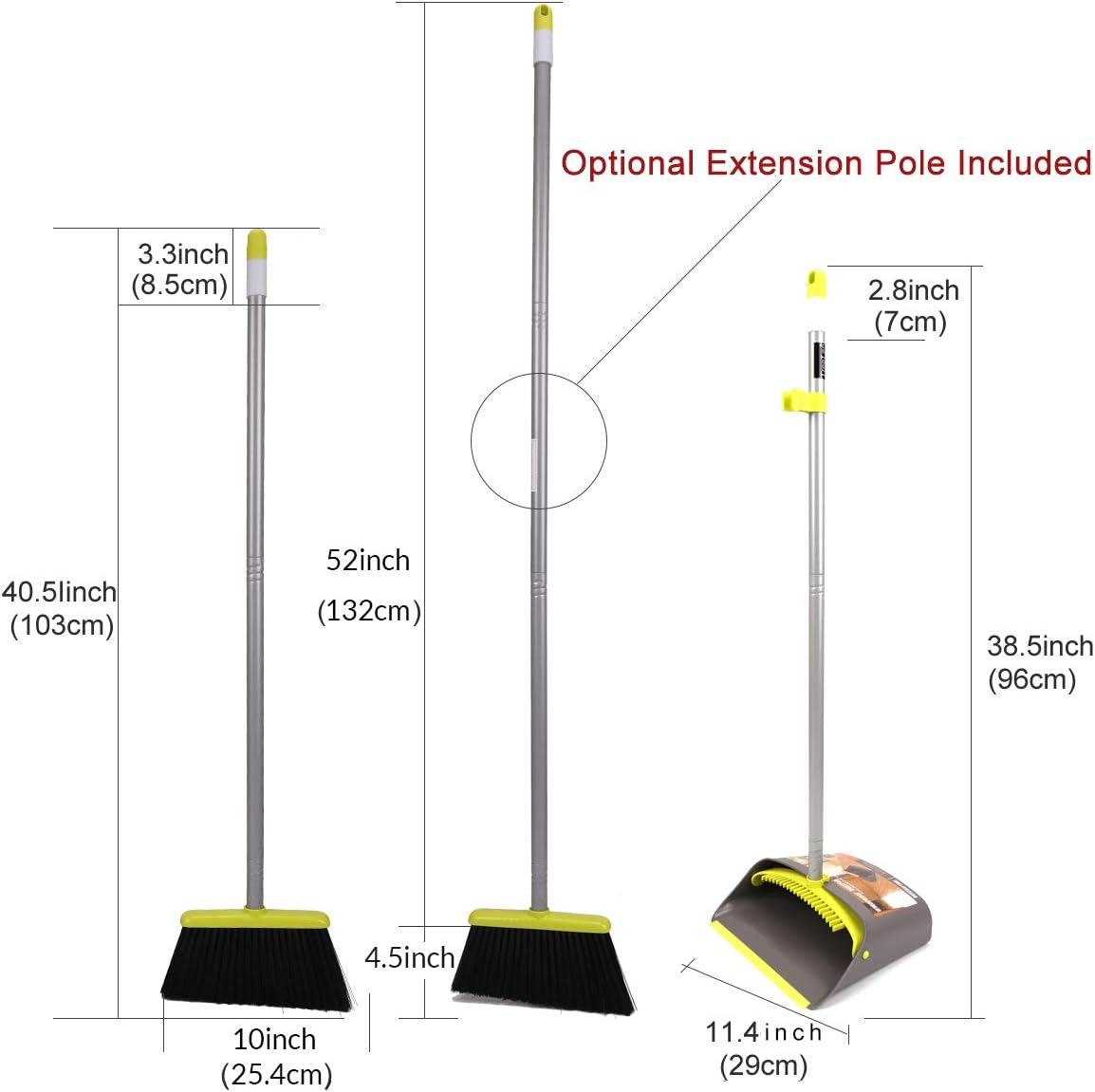 TreeLen Broom and Dustpan Set, TreeLen Broom with Dust Pan with Long Handle Combo Set for Office