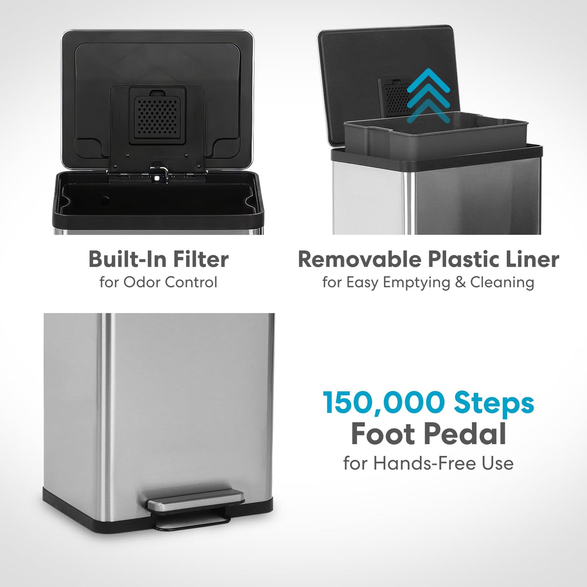 SIMPLI-MAGIC 50 Liter / 13.2 Gallon Soft-Close, Smudge Resistant Trash Can with Foot Pedal and