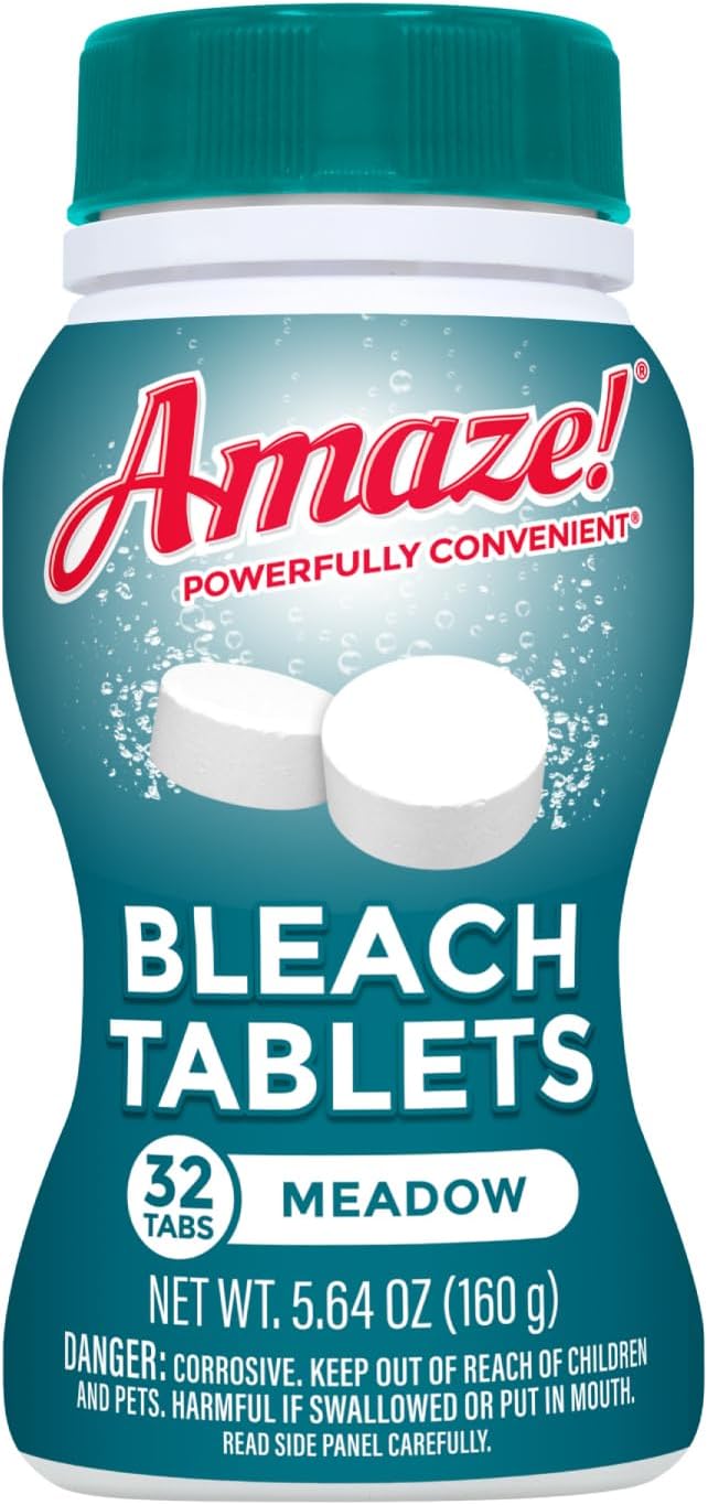 AMAZE Ultra Concentrated Bleach Tablets [32 tablets] - Meadow Scent - for Laundry, Toilet, and