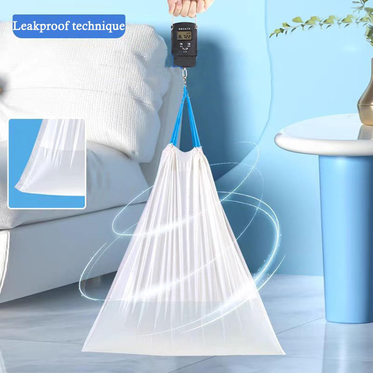 15 Gallon white drawstring trash bags, No tear open large floral scent garbage bag,Ultra thickened