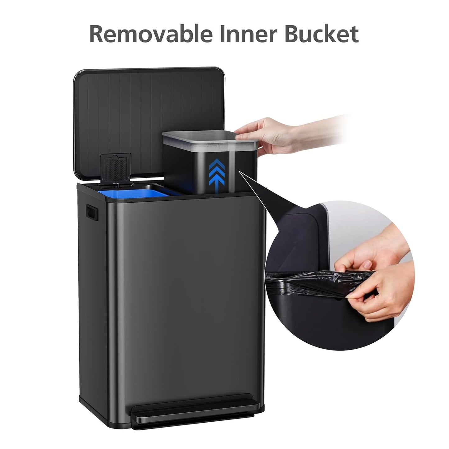 GarveeHome 60L/16 Gal Kitchen Trash Can,2×8 Gal Pedal Trash Bin with Removable Baskets,Stainless