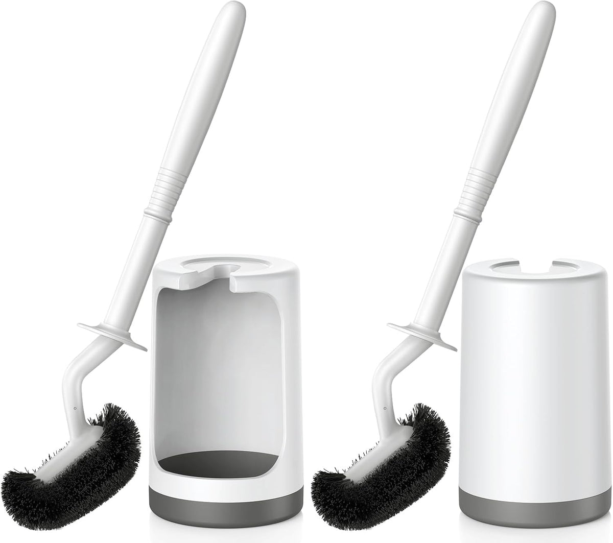 HAMITOR Toilet Bowl Brush Holder Set: Curved Design with Holder for Deep Cleaning Under Rim