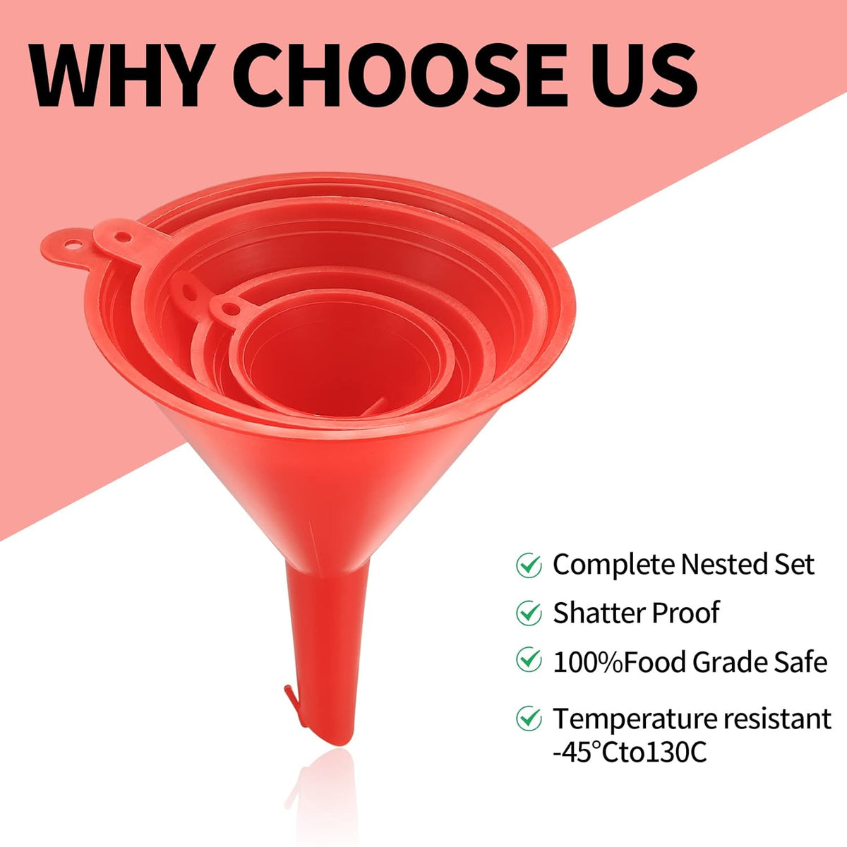 XhjzgcTec 8 Pcs Plastic Funnel Set, Oil Funnels for Filling Bottles or Containers, Multipurpose