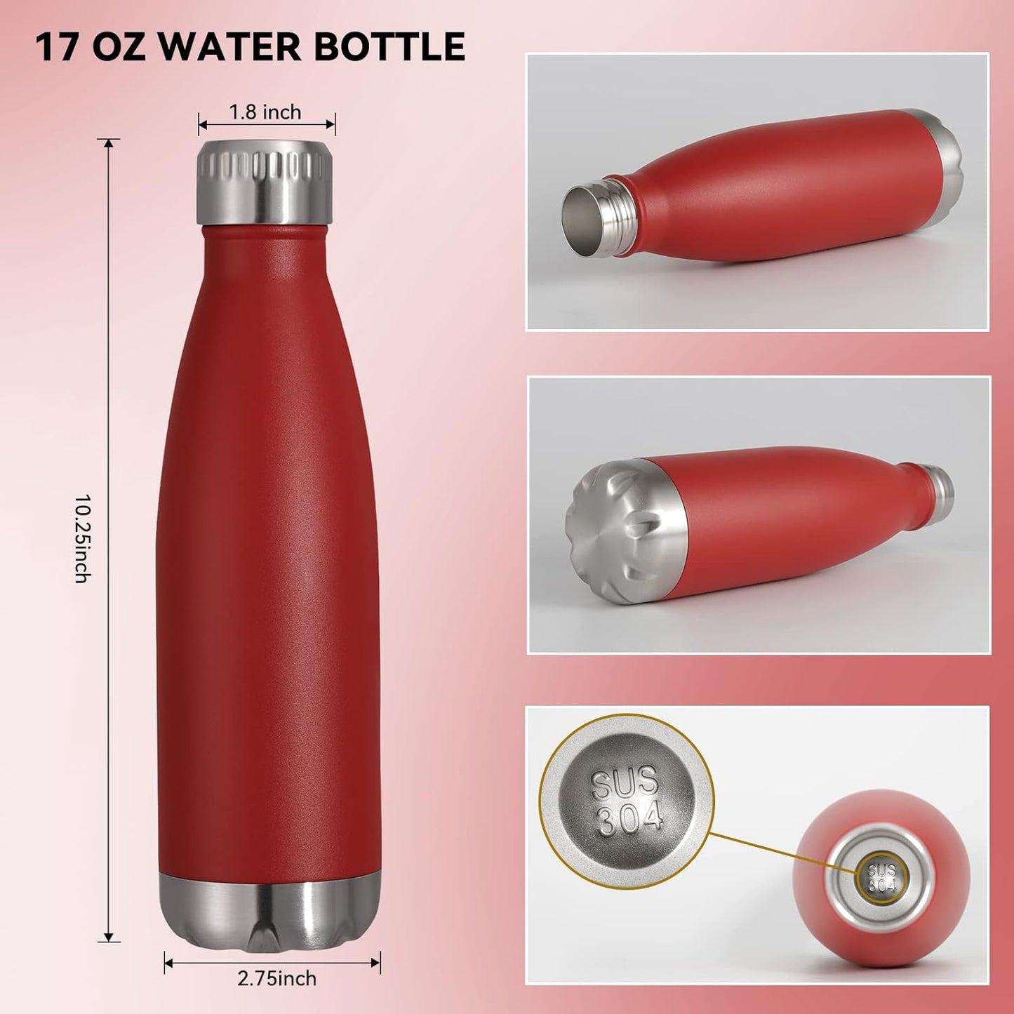 VEGOND 17oz Stainless Steel Water Bottles Bulk, Reusable Metal Sports Water Bottle Keeps Drink Hot