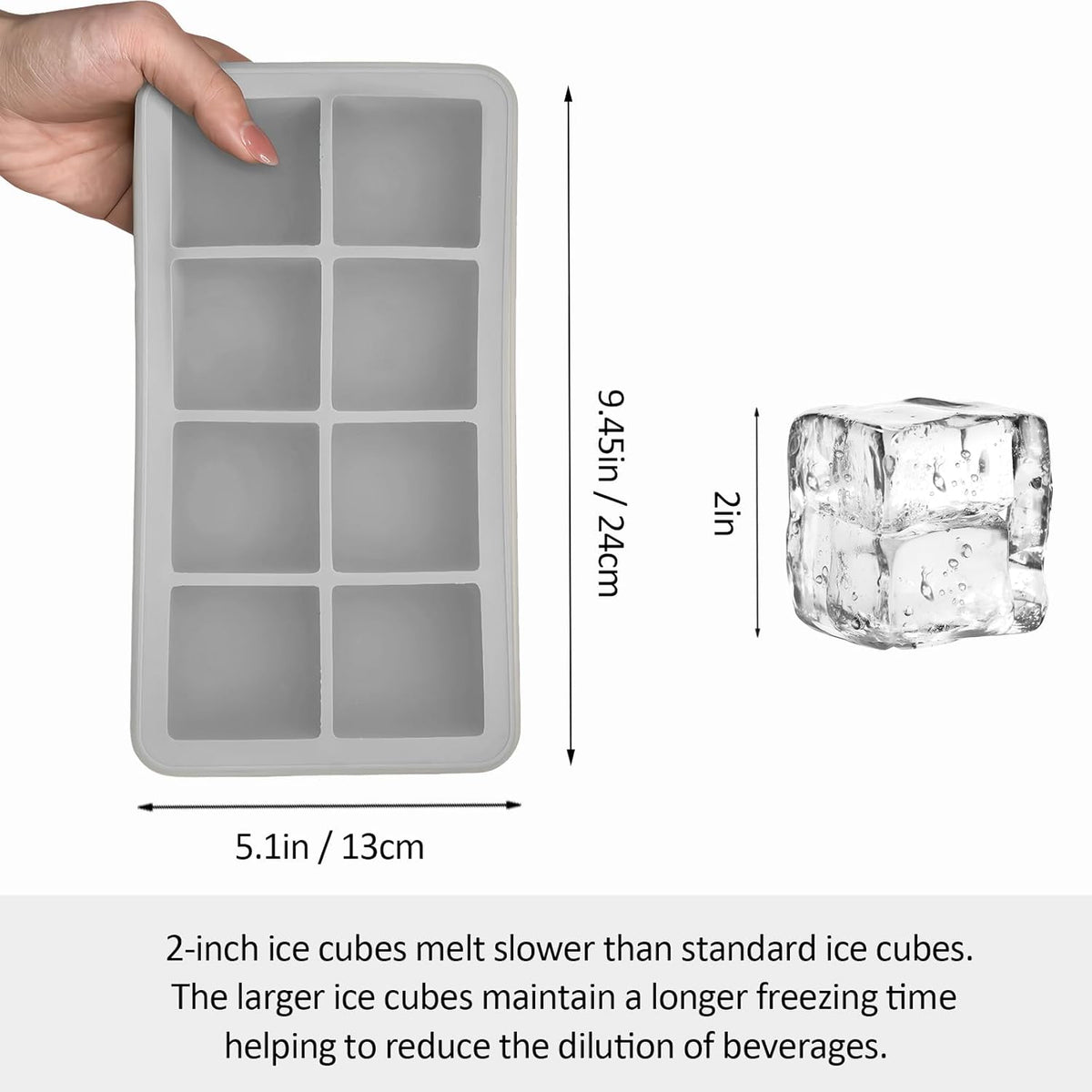 2 Pack Silicone 2 Inch Large Ice Cube Molds for Cocktails Wine Fruit and Bourbon Whiskey Easy