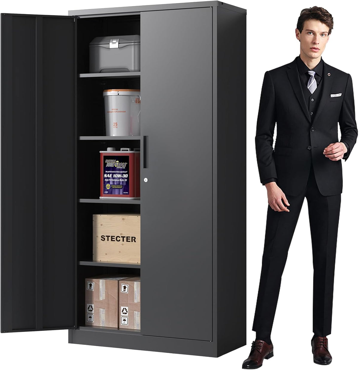 72'' Garage Storage Cabinet, Lockable Storage Cabinet with Adjustable Shelves, Steel Tool Cabinets