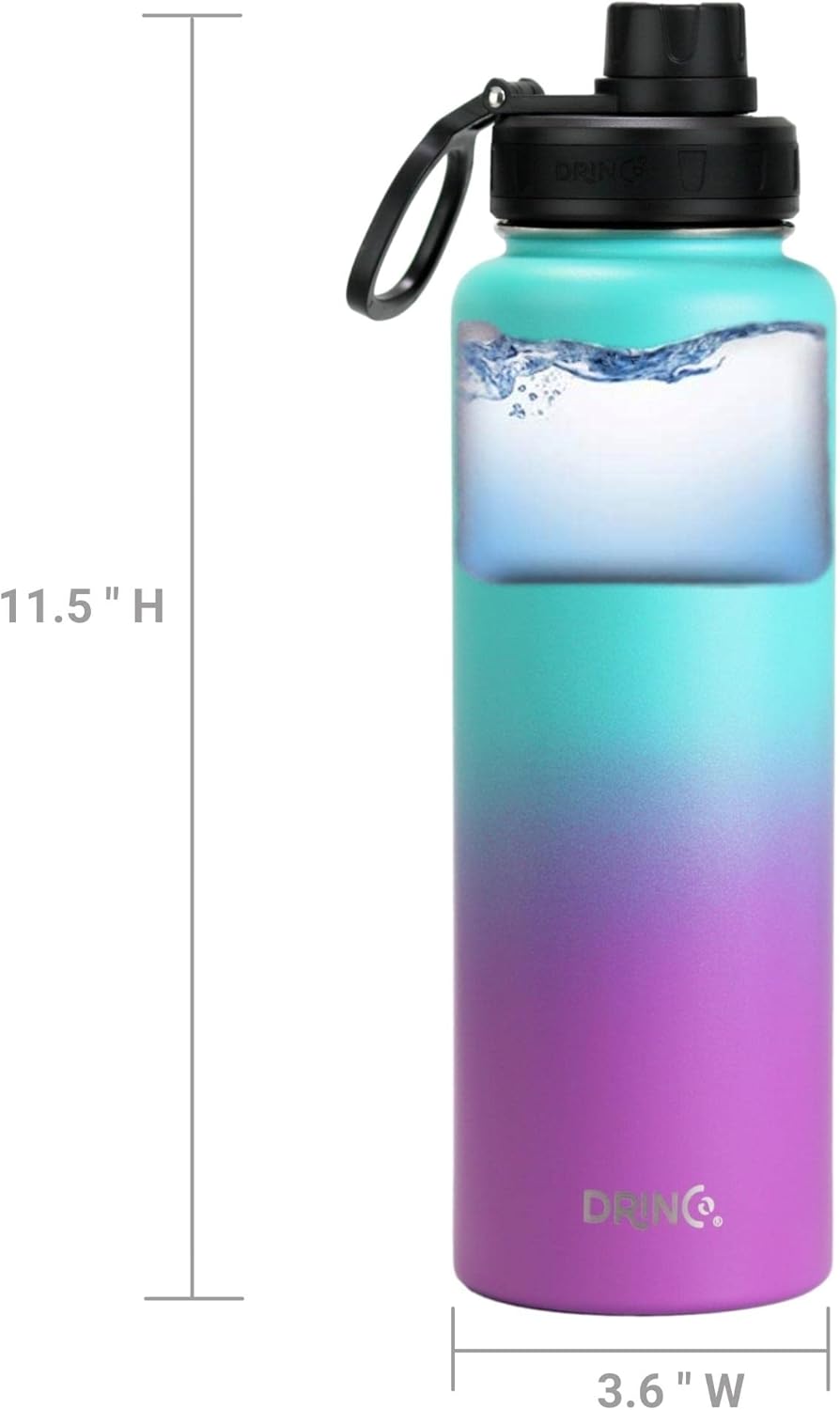 DRINCO Stainless Steel Water Bottle Spout Lid Vacuum Insulated Double Wall Water Bottle Wide Mouth