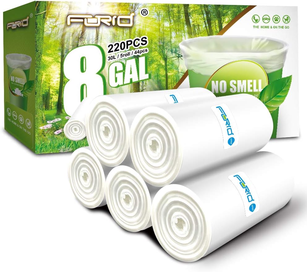 FORID Clear Medium Garbage Bags – 8 Gallon Plastic Trash Bags 30 Liter Wastebasket Bin Liners 220