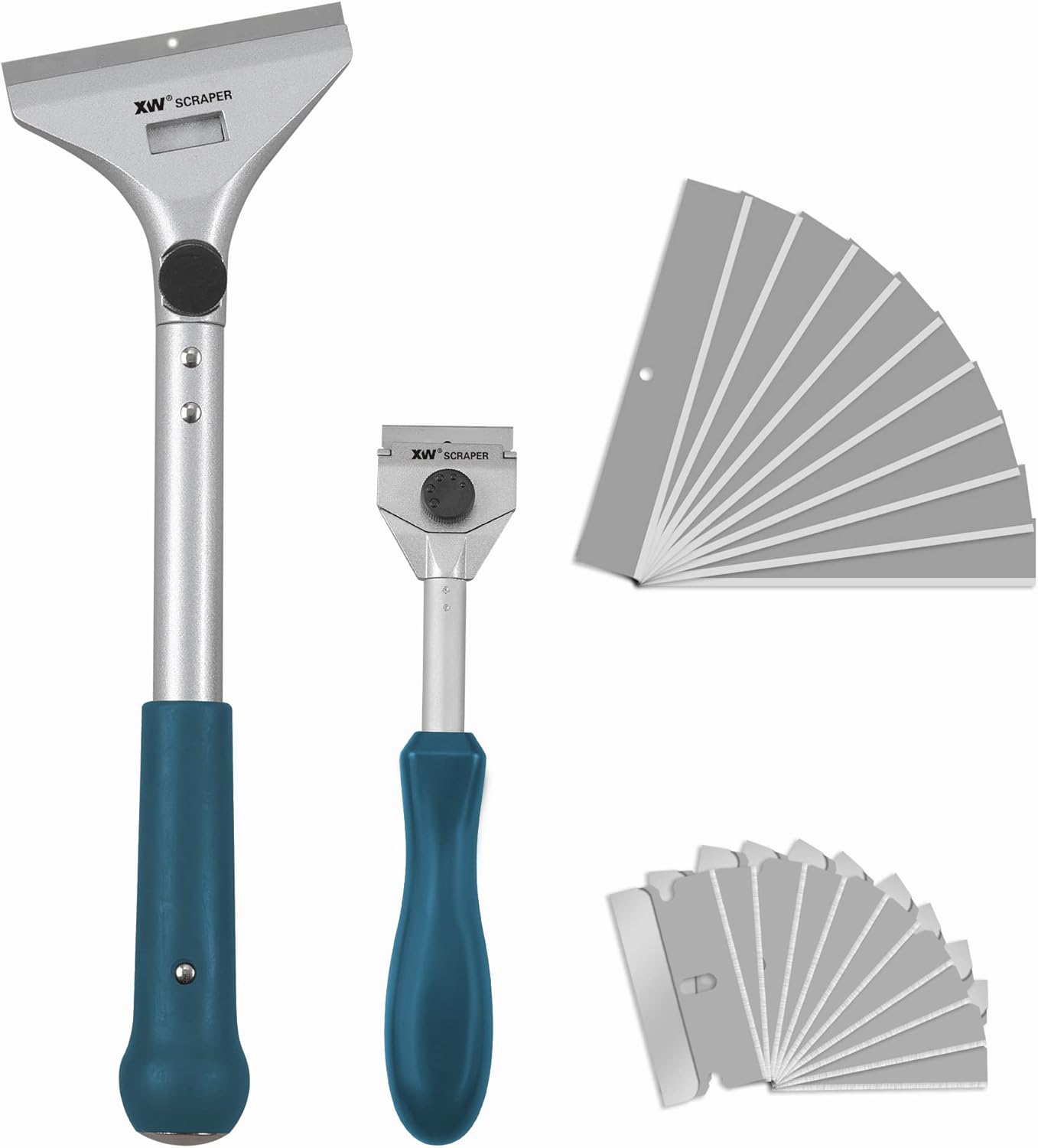 XW Razor Blade Paint Scraper Set, Heavy Duty Putty Knife with Quick Blade Change, Extra 20 PCS