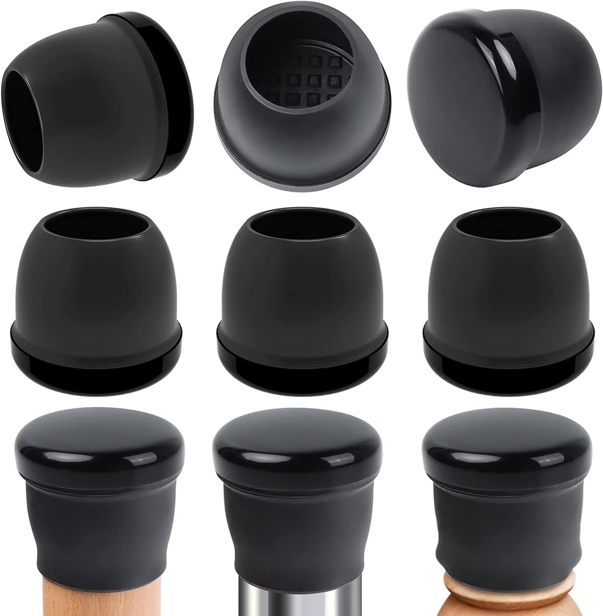 Ezprotekt 8 Pcs Large Black Chair Leg Sliders for Carpet, Round Chair Glides for Rug, Teflon