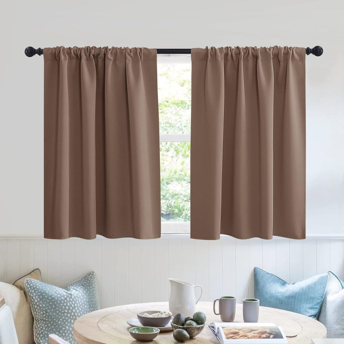 RYB HOME Short Curtains for Small Window, Energy Efficient Window Curtain Panels Room Darkening