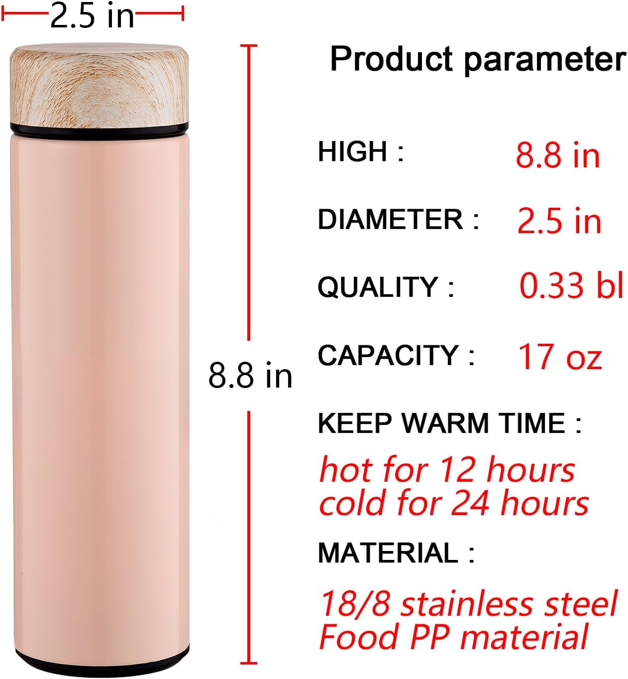 15oz Water Bottle Stainless Steel Thermos Flask - Insulated Vacuum, Leak Proof, Keeps Drinks