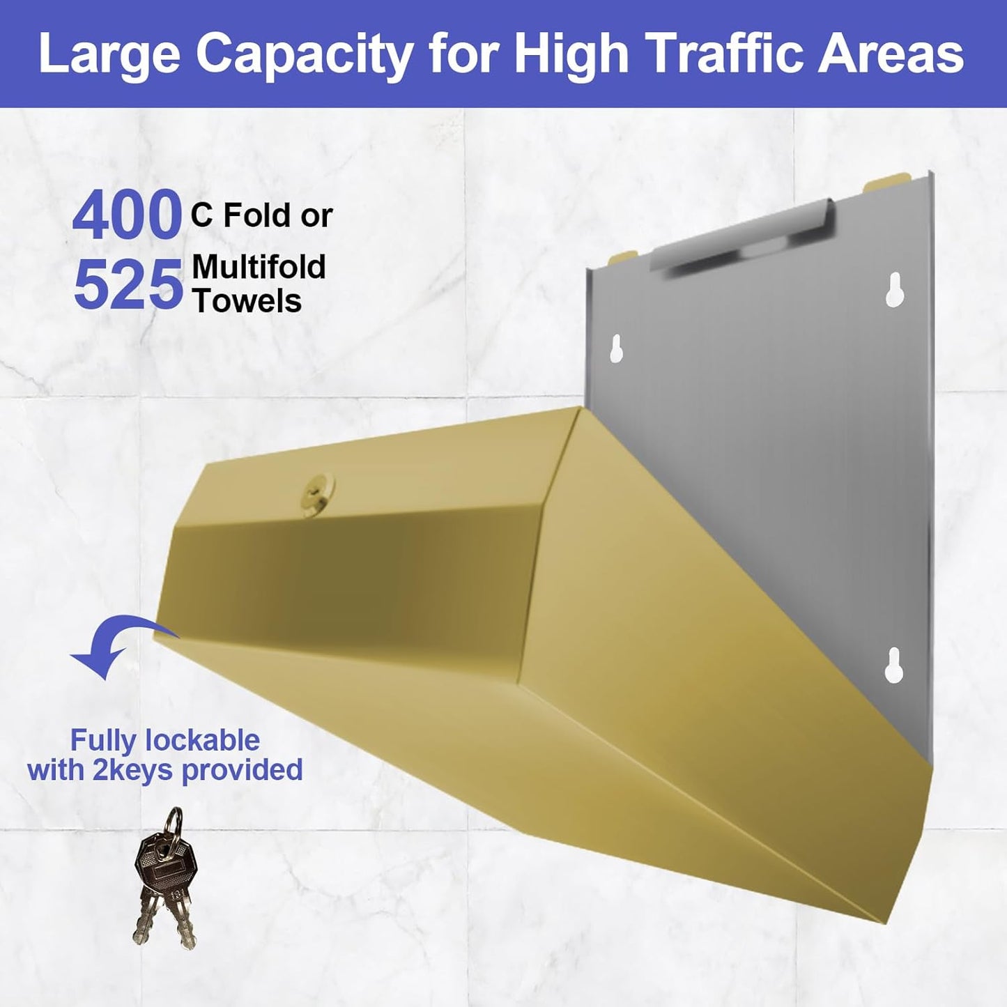 Paper Towel Dispenser Wall Mount, Brushed Gold Stainless Steel Commercial Paper Towel Holder with