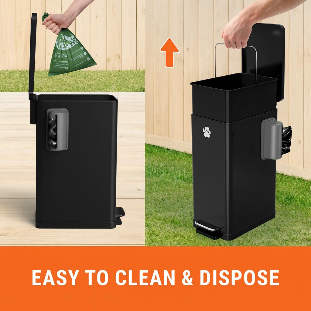 Pupzle Dog Poop Trash Can Outside, 3.2 Gal Metal Dog Waste Trash Can with Lid Outdoor, Waste