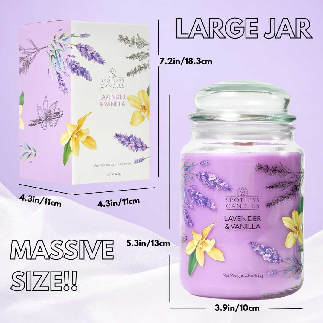 Vanilla & Lavender Candle 22oz Glass Jar with Wooden Wick in a Decorated Jar Within a Presentation