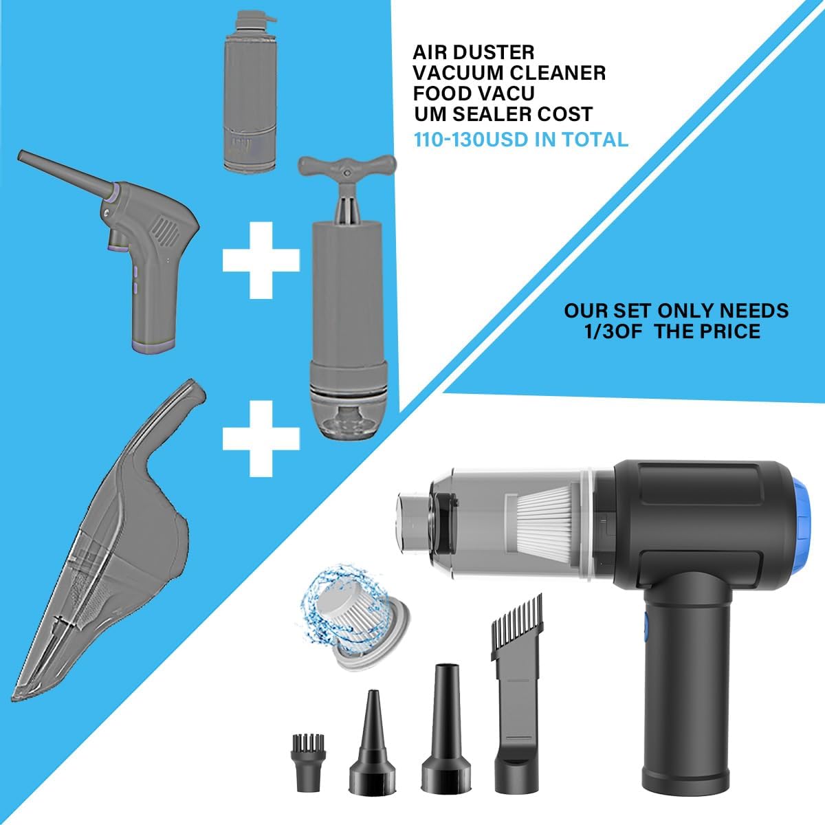 Air Duster - Computer Vacuum Cleaner - for Keyboard Cleaning - Cordless Canned Air - 110000RPM