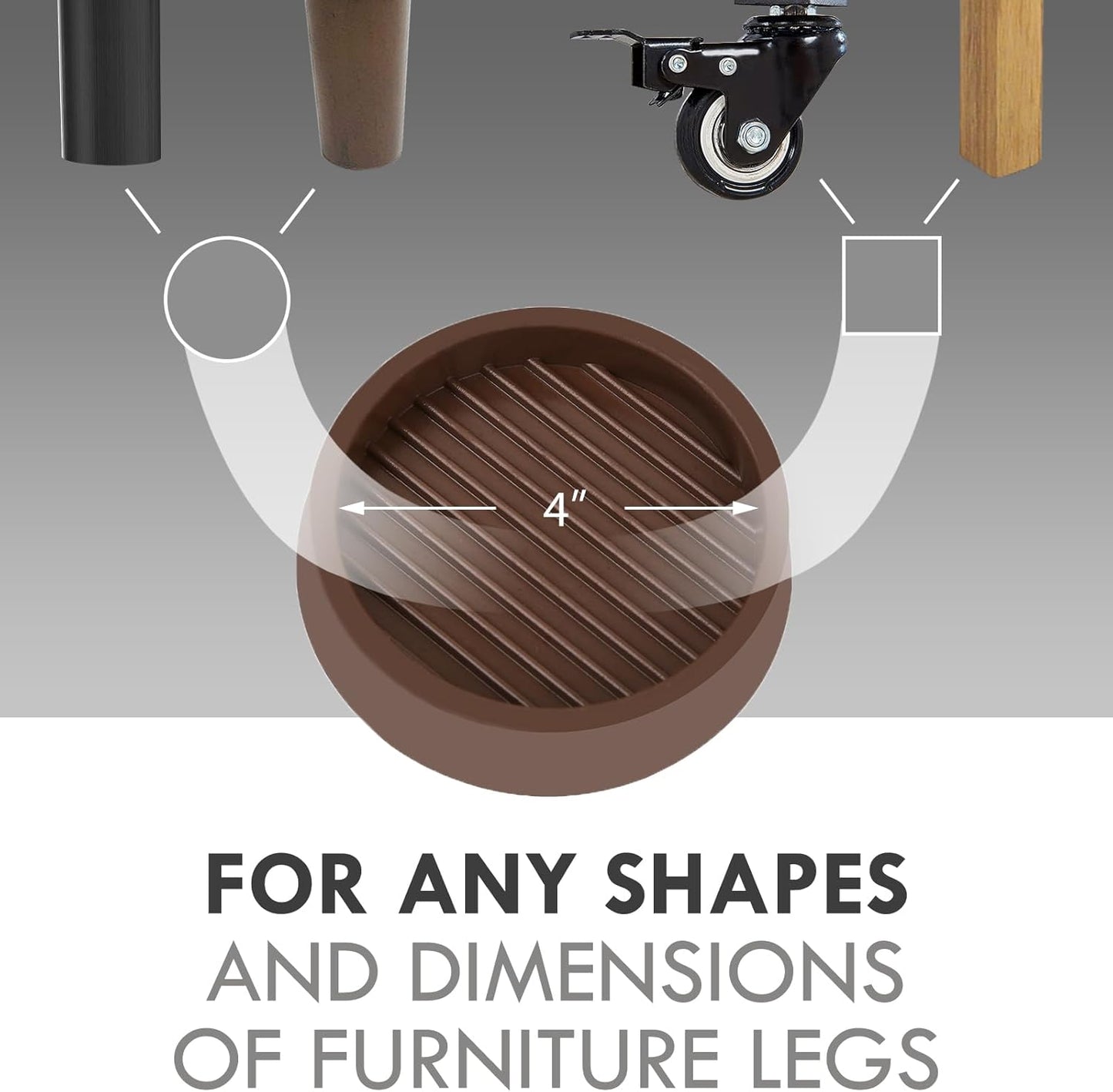 4X4 Round Rubber Caster Cups, Non Slip Furniture Pads, Anti-Slip Gripper, Anti Skid Furniture Feet