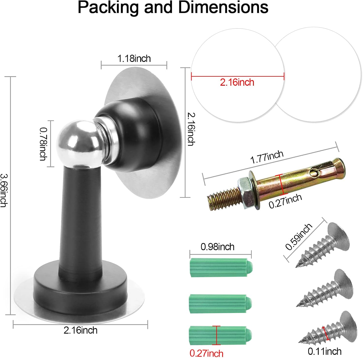 Shackcom Magnetic Door Stop 12 Pack Stainless Steel Door Holders to Keep Door Open Self-Adhesive