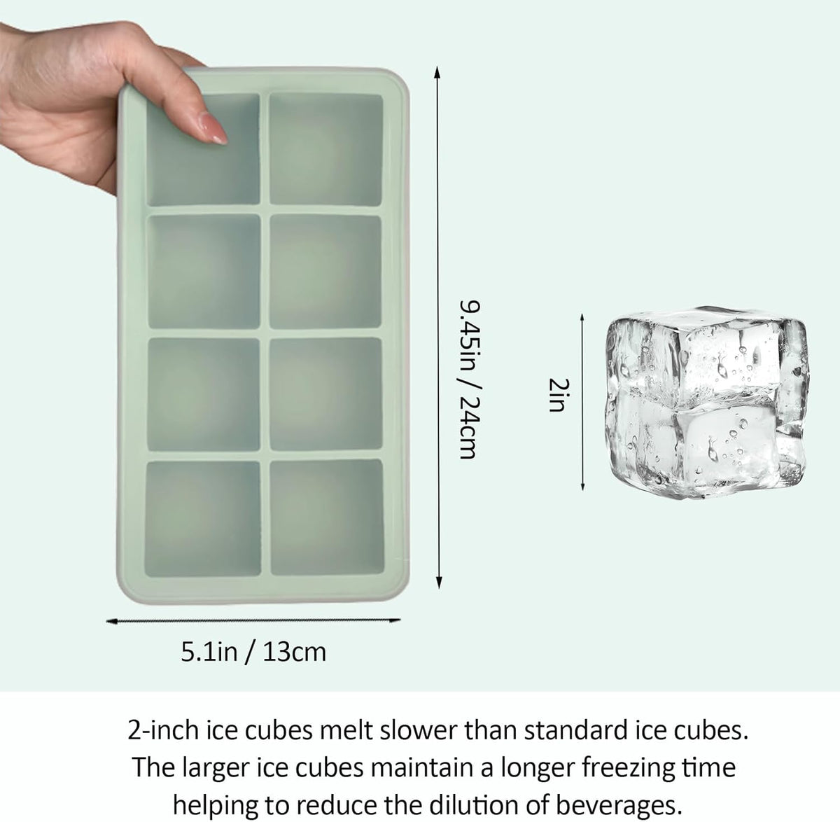 2 Pack Silicone 2 Inch Large Ice Cube Molds for Cocktails Wine Fruit and Bourbon Whiskey Easy