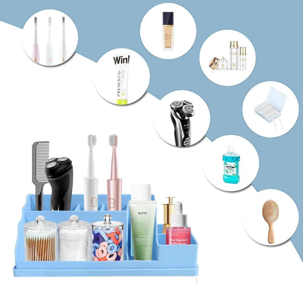 Silicone Multifunctional Bathroom Organizer Countertop,7Compartment Silicone Cosmetics Storage