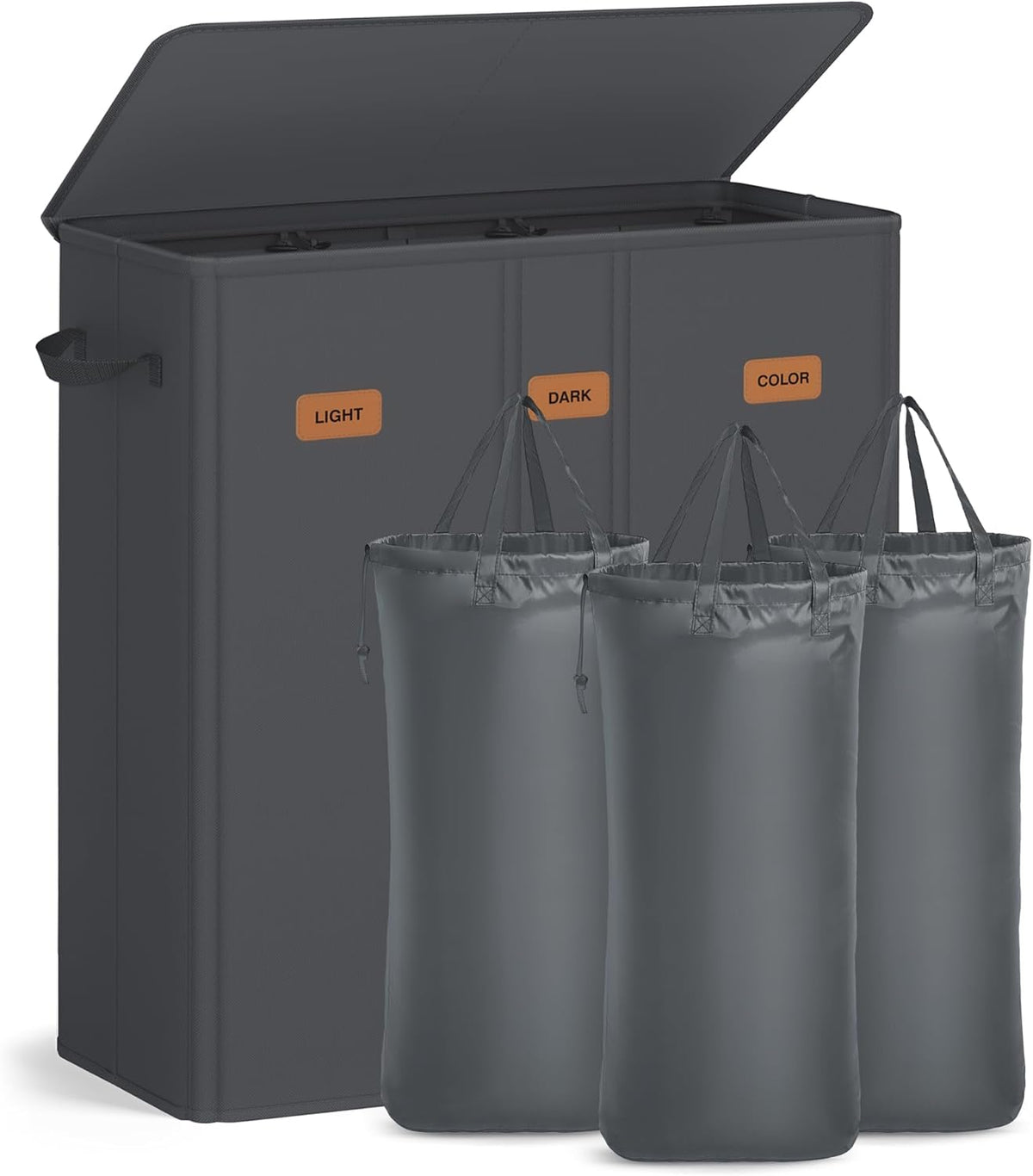 SONGMICS 42.2 Gallon (160 L) Laundry Hamper, 3-Compartment Laundry Basket Sorter with Lid, Labels