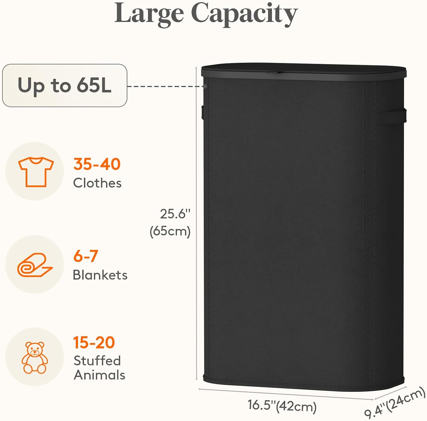 Lifewit 65L Slim Laundry Basket with Lid, Narrow Large Laundry Hamper with Plastic Handles and