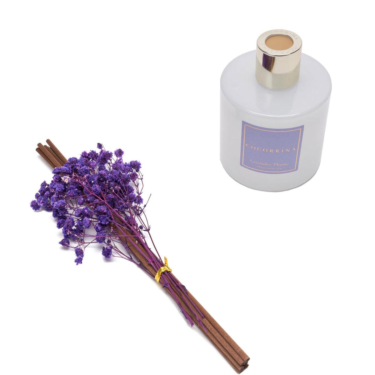 Cocorrína Premium Reed Diffuser Set with Preserved Baby's Breath & Cotton Stick Lavender Thyme |