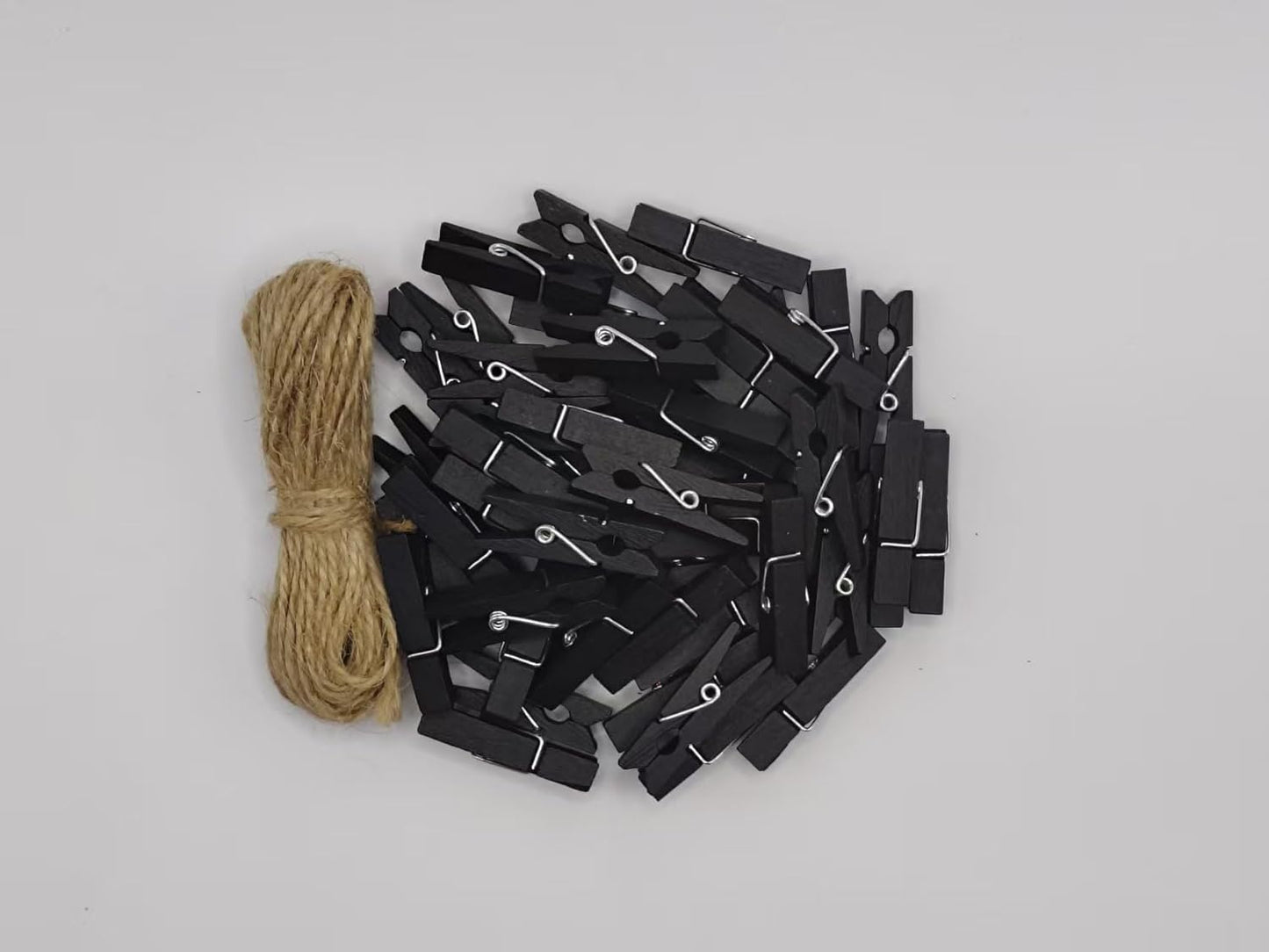 DurReus Wood Clothespins to Hang Photos School Projects 1.5 Inch Clothes Clips with Jute Twine
