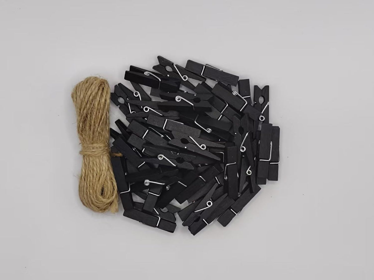 DurReus Wood Clothespins to Hang Photos School Projects 1.5 Inch Clothes Clips with Jute Twine