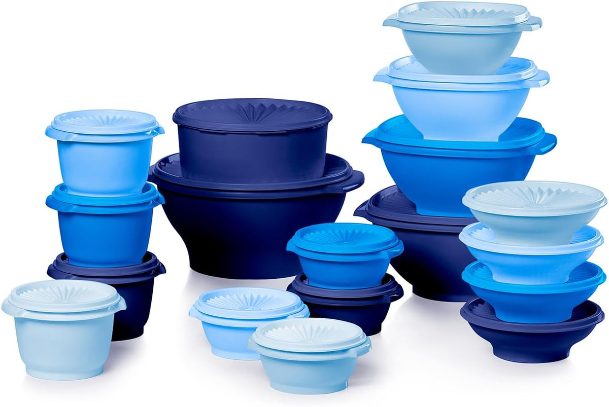 Tupperware Heritage Collection, New 36 Piece Food Storage Container Set in Vintage Blue, Dishwasher