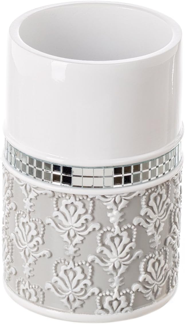 Creative Scents Mirror Damask Bathroom Cup - Electric Toothbrush and Toothpaste Holder for