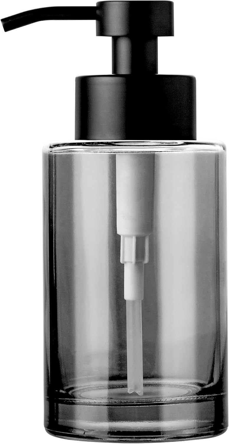 Enra Thick Glass Soap Dispenser with Stainless Steel Pump, 12oz Black Bathroom & Kitchen Hand