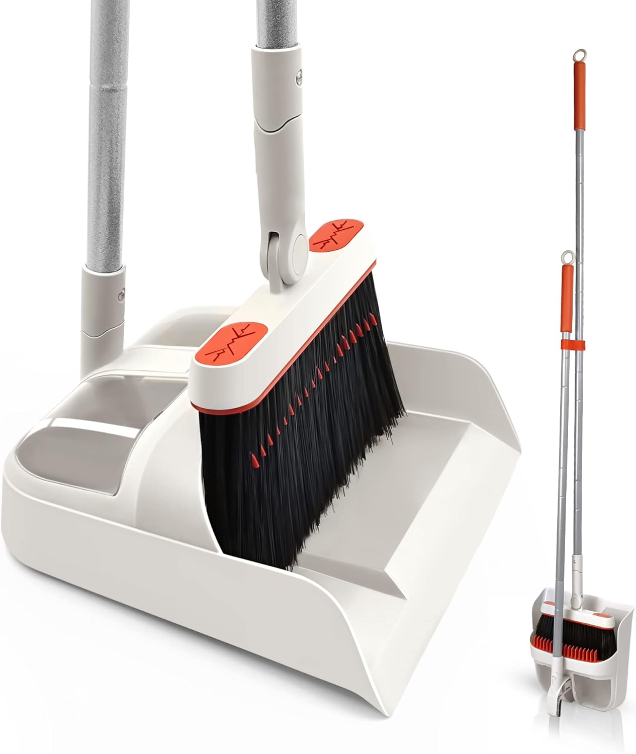 JEHONN Broom and Dustpan Set for Home, Long Handle Lightweight 180 Degree Rotating Broom Set