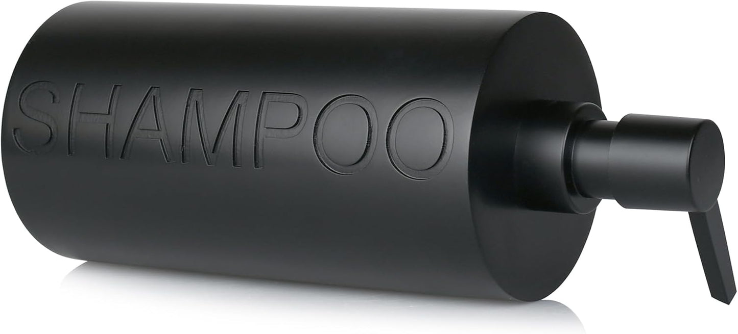 Matte Black Shampoo Dispenser Modern Refillable Pump Bottle with Embossed Text, Durable Resin