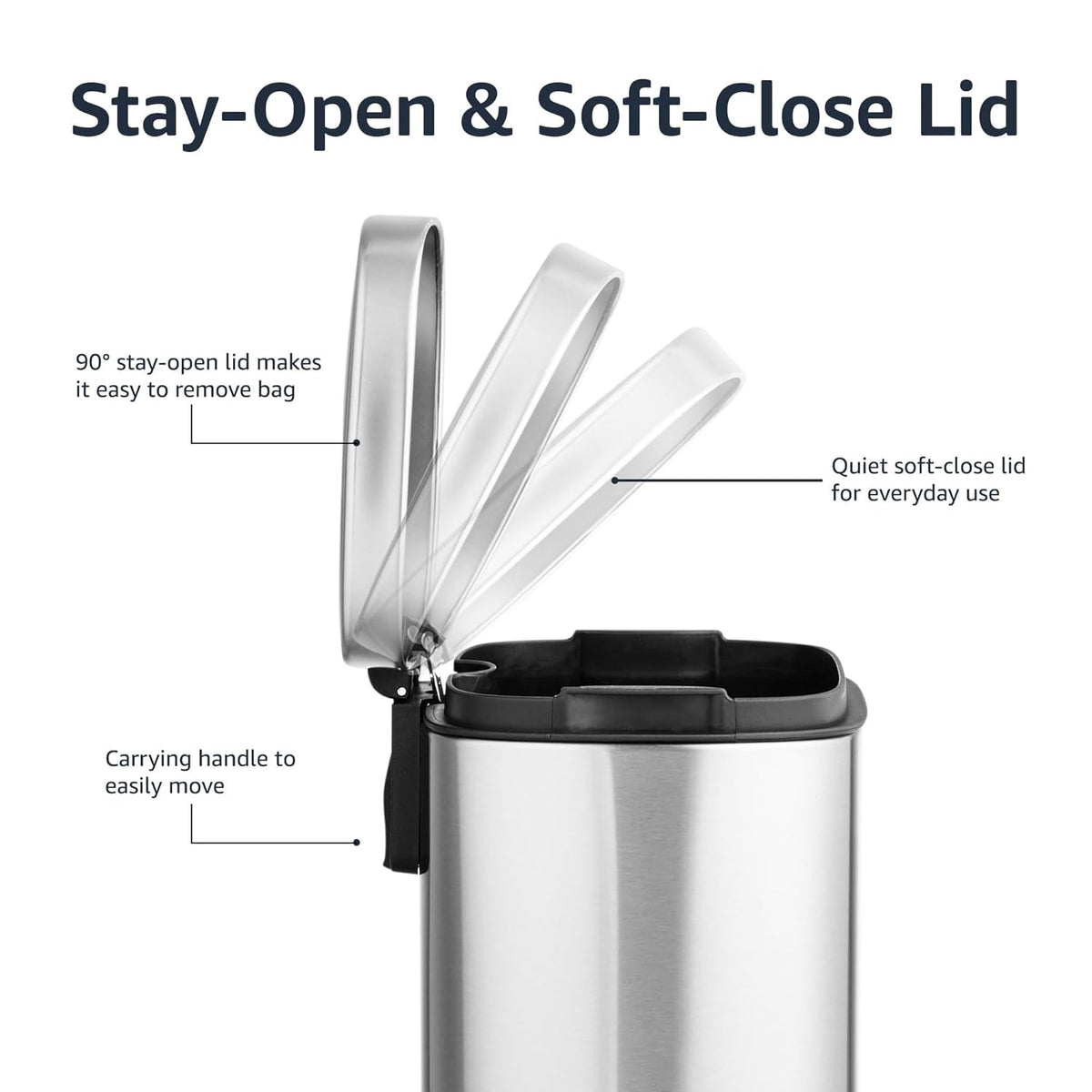 Amazon Basics Smudge Resistant Mini Rectangular Trash Can With Soft-Close Foot Pedal, Brushed
