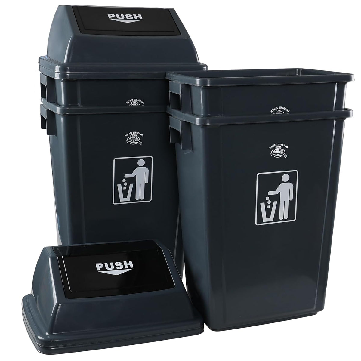 4 Pack 18 Gal Plastic Garage Can with Swing Lid, Heavy-Duty Recycle Bin, Trash Can/Waste Container